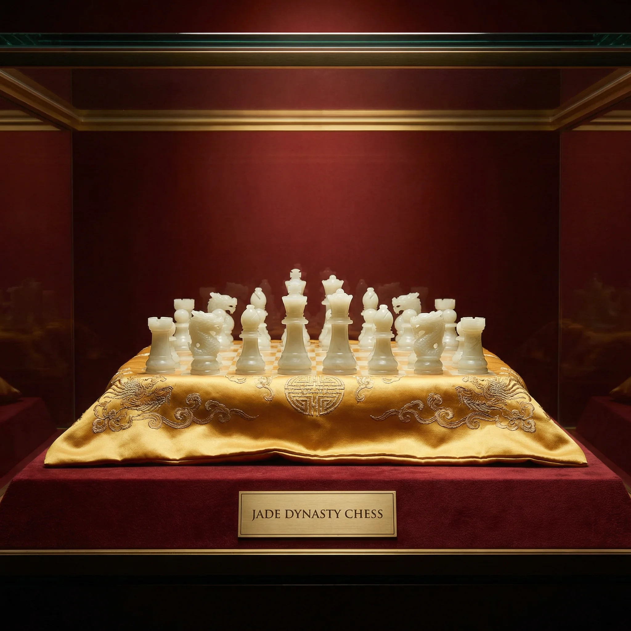 和田玉雕琢的宫廷棋盘，展示精美的 德州扑克