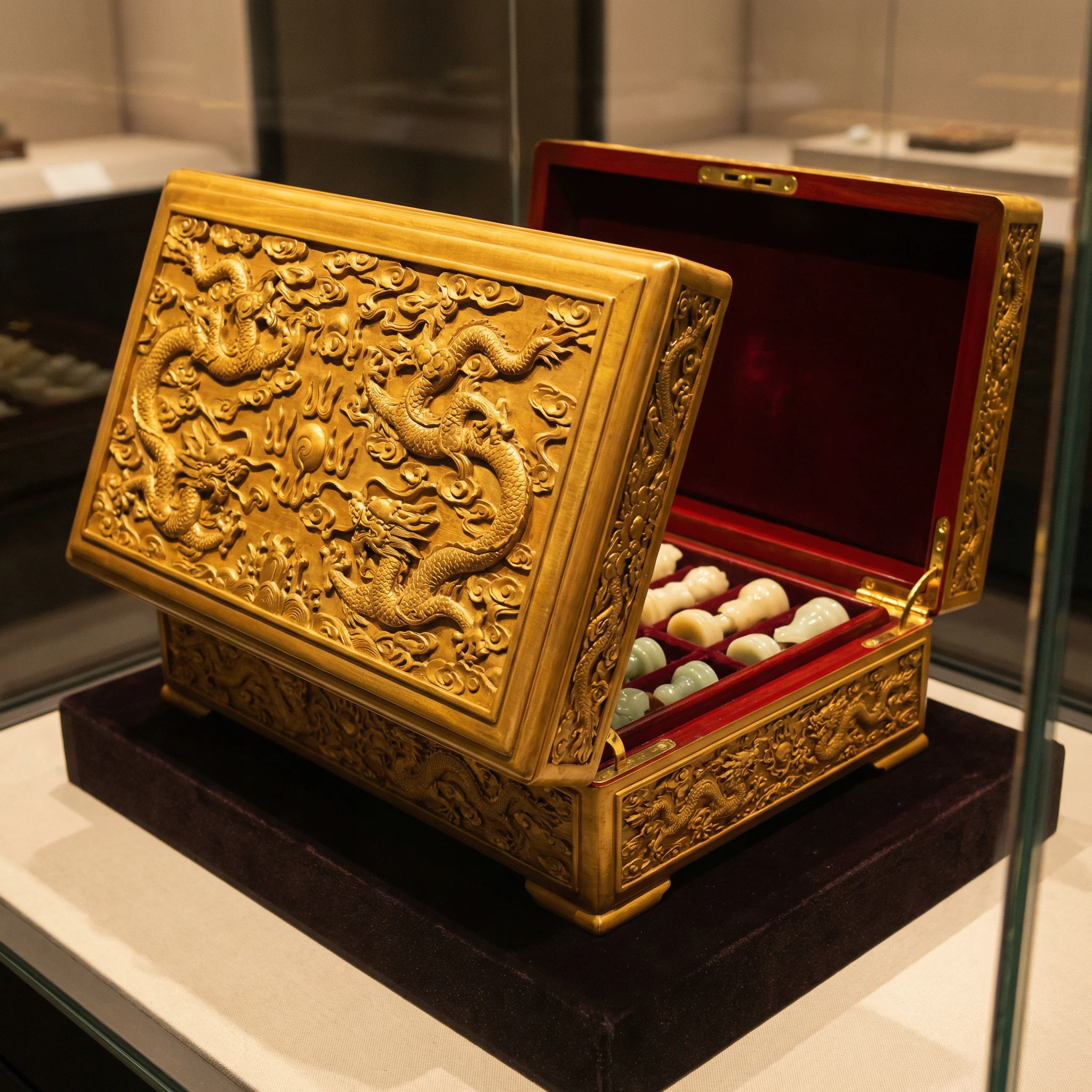 金丝楠木龙纹棋盒 - 德州扑克 收藏品